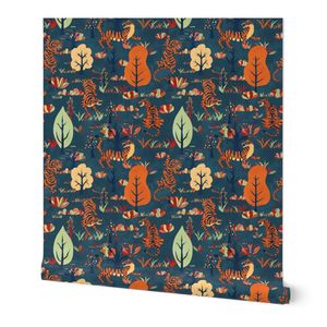 Tigers in the jungle navy background