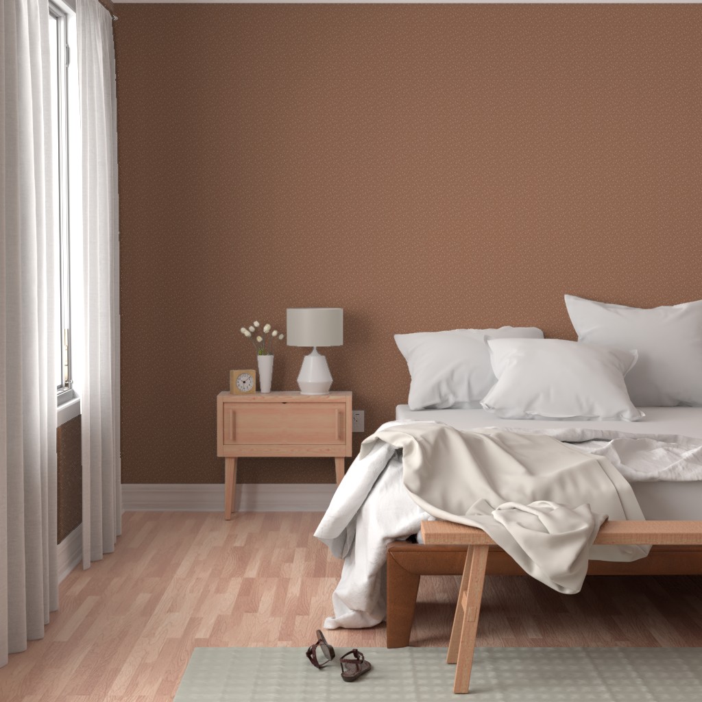 Bedroom with a bright window, bed and wood furniture with Peel and Stick wallpaper on the walls