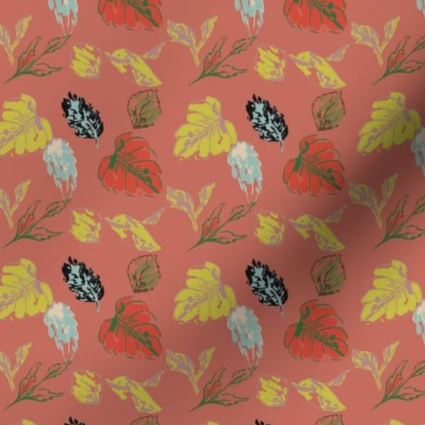 Leafy Pattern Orange able Fabric kids by ara