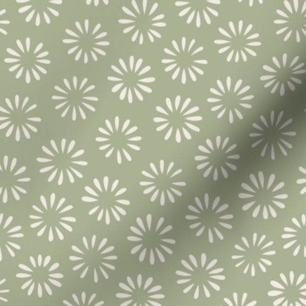 Small Hand Drawn Flowers Creamy White Light Sage Green 02 Floral