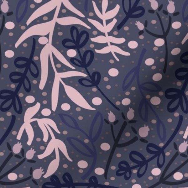 Botanicals and Dots - Hand Drawn Design - Pink Grey and Purple