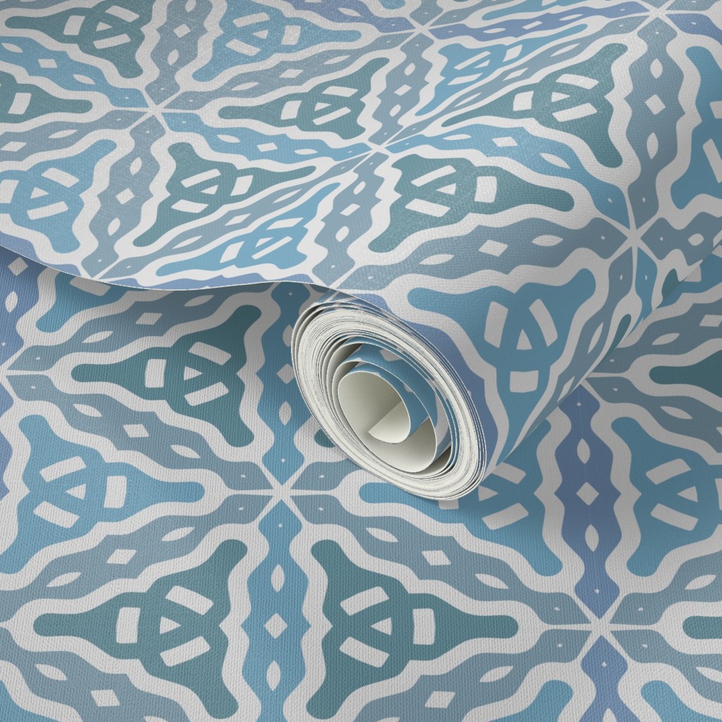 Close up of a Peel and Stick wallpaper roll with a design applied