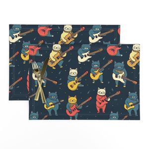 (XL) Super Chill Cats Rockin' Electric Guitars Retro Cool Blue