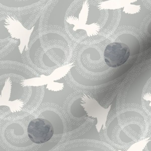 Hawks Fly (M) in Moonlight Gray and Cream Birds in Flight