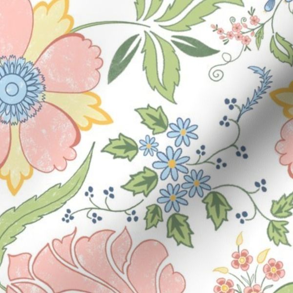 French country floral fantasy/crayon textured/cottagecore