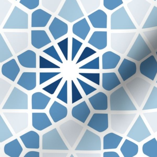 Geometric Hexagon Mosaic Tile Flowers in Blue and White (Med/Lge)
