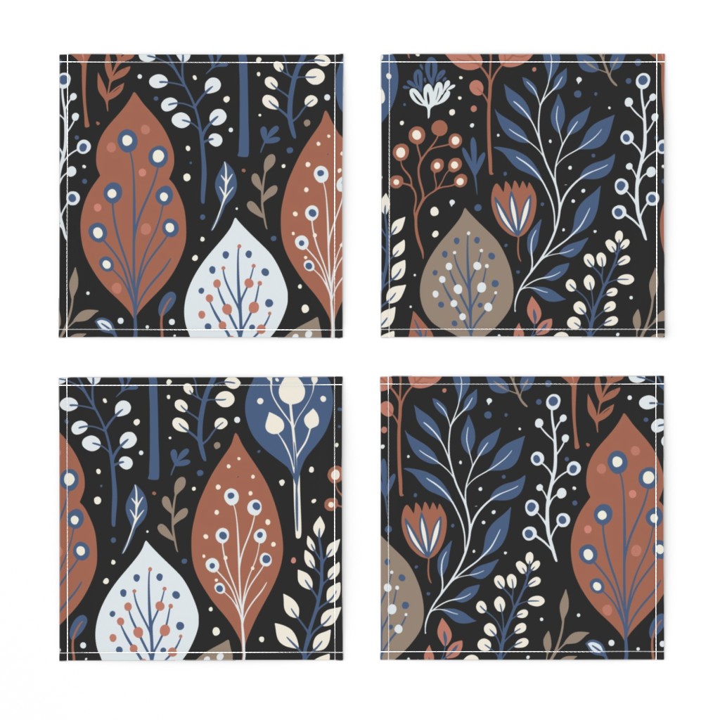 Top down of four unfolded Cocktail Napkins arranged in a grid showing the printed design