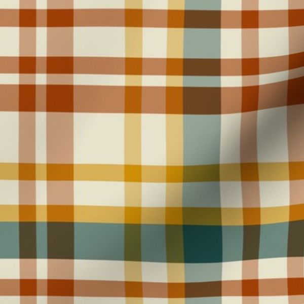 Vintage Fall Plaid Rusty Orange Golden Yellow and Teal