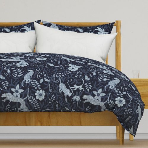 Luxury Cheetah and Monkey Jungle Scene in Dark Navy