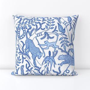 Luxury Cheetah and Monkey Jungle Scene in Light Baby Blue