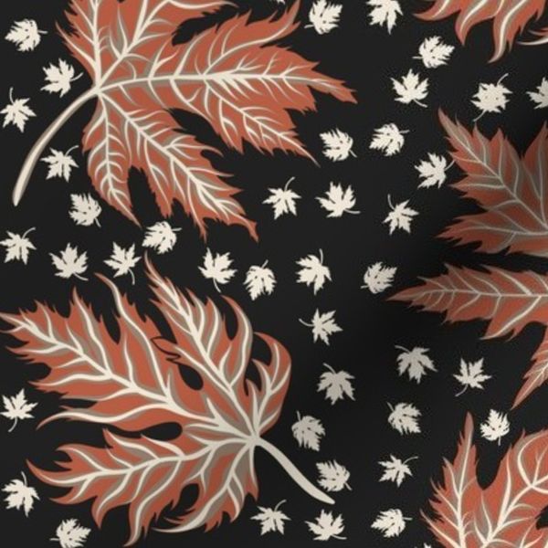Maple leaves red on black