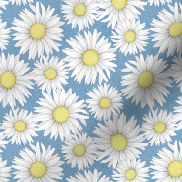 Daisy Pattern on Blue - Small Scale