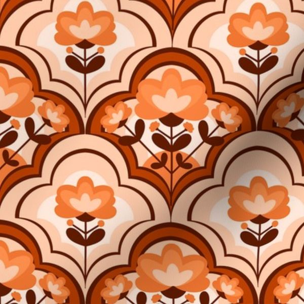 Decorative Geometric Flowers / Monochrome Orange Version / Small Scale