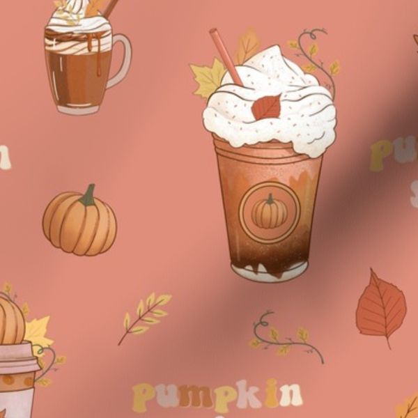 Autumn cups of coffee with pumpkin in retro style