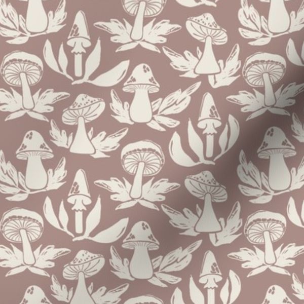 Woodland Mushrooms Set on Leaves//Warm Neutral//Medium