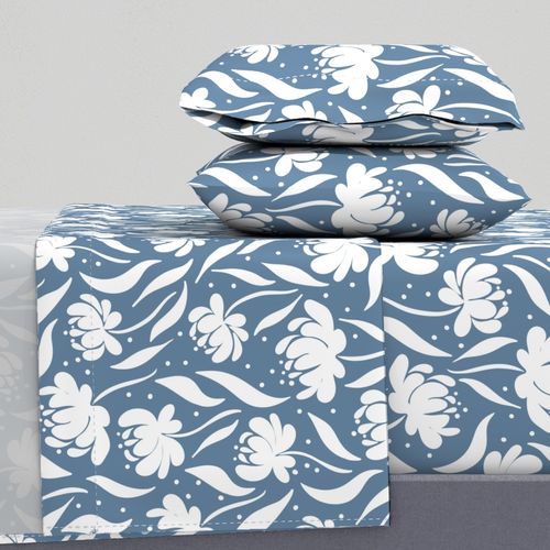 peony flowers stylised modern floral for bold grey blue and white flat
