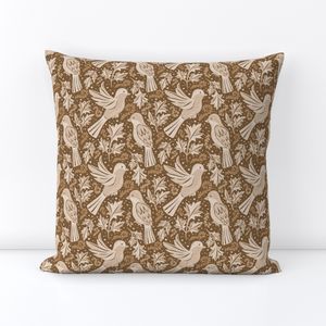 Hand Drawn Birds and leaves. Monochrome warm earthy brown colors Small