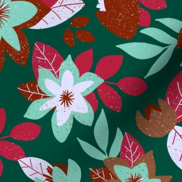 Christmas Poinsettia Floral Red Green Botanical