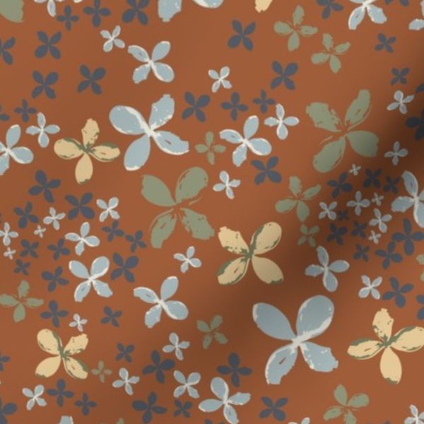 HEIDI Hydrangea Flower Petals with Terracotta Yellow Light Blue Navy and