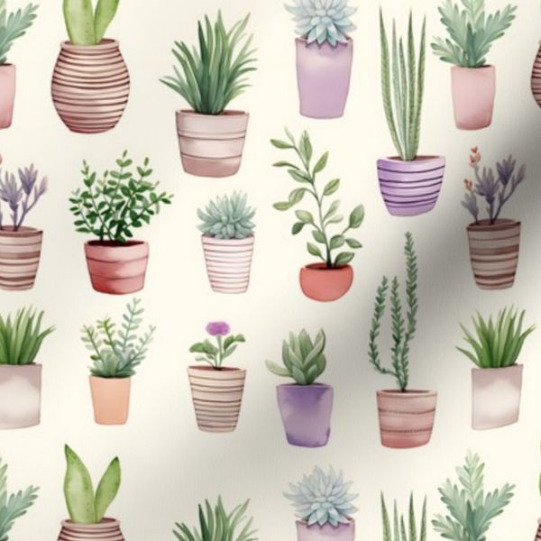 Small Botanical Beauty Artistic Watercolor Potted Plants