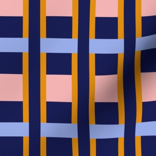 Masculine Plaid Rustic Cabin Blue Pink Yellow Geometric Stripes Large Scale
