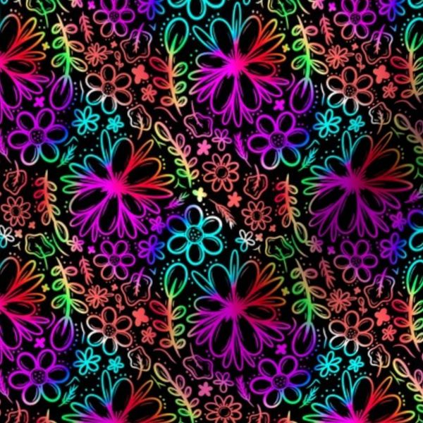 Line art floral flowers rainbow ombre