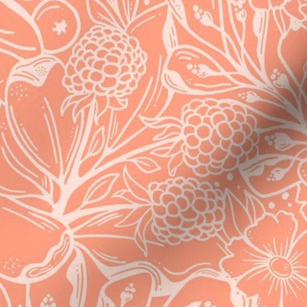 Flowers And Mushrooms Lineart half drop red orange bkg