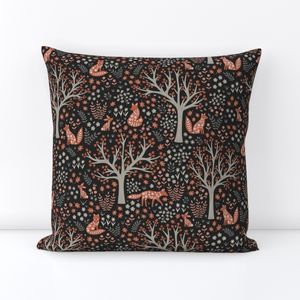 Fox and Maple Forest in Orange Tan and Gray on Charcoal / Medium