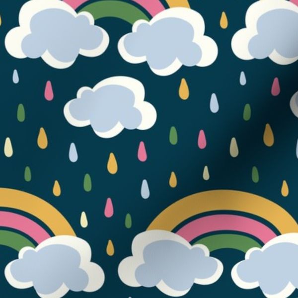 Positive Rain - Cute Baby Design - Prussian Blue BG