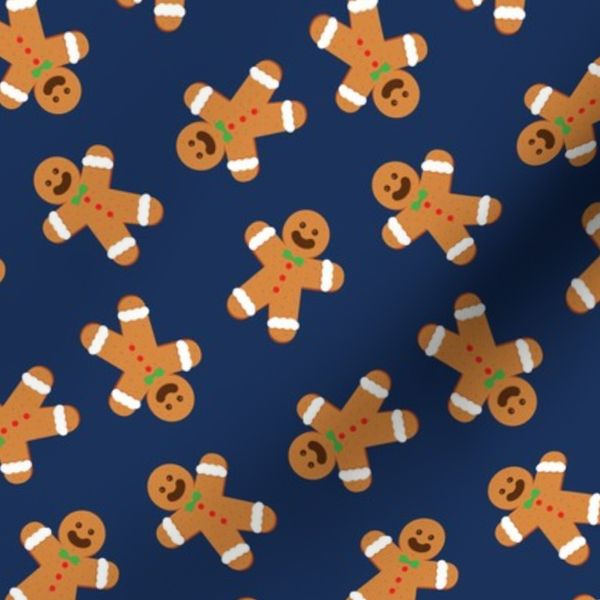 Christmas Fabric Gingerbread Man on Navy Dark Blue - LAD20