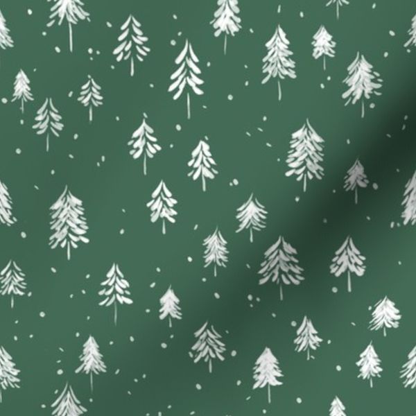 (S) Winter Evergreen Trees in Snow Fresh Pine Green and White Small Scale