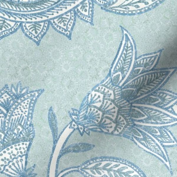 Lynn - traditional oriental paisley and indienne floral - soft teal blue