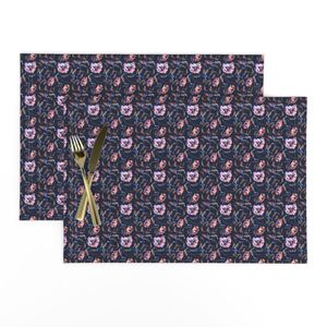 Ditsy Hibiscus Flower Navy Blue Pink Orange Green Watercolor Fabric