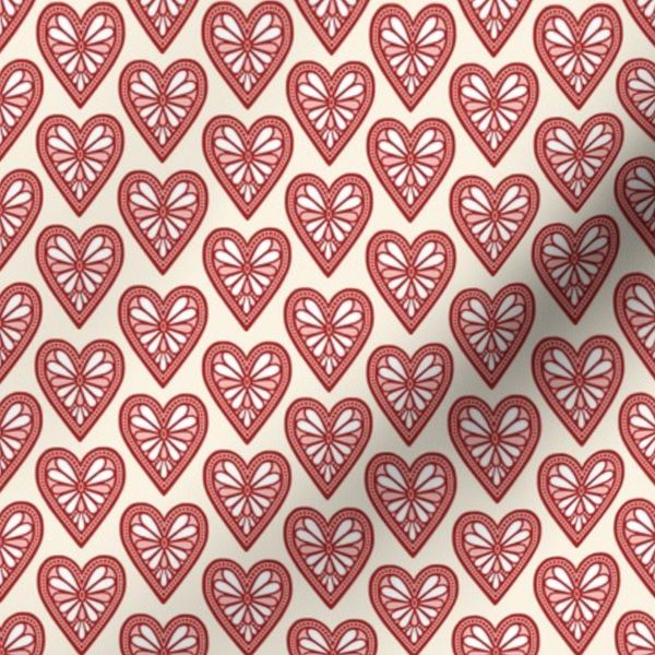 (S) Heartfelt hearts folk art style Ivory