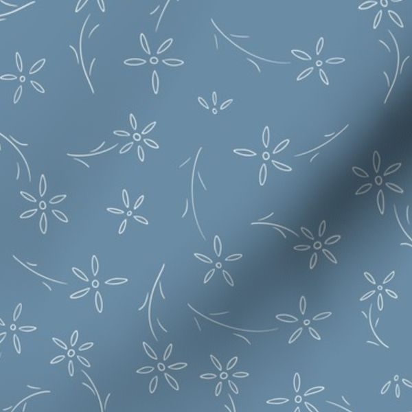 White florals on pastel sky blue