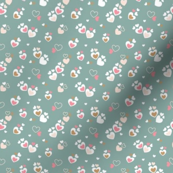 Pink cream and tan bubble hearts on sage background