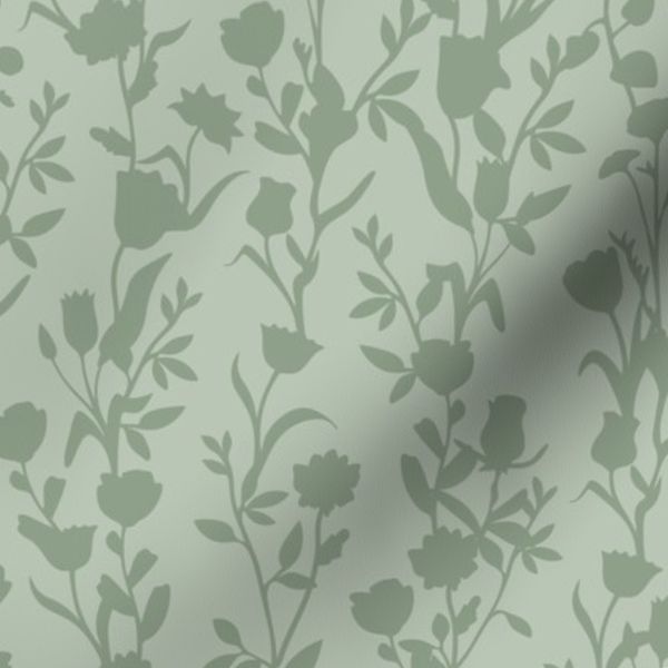 Sage Green Floral Stripe Vertical - Flowers Vines