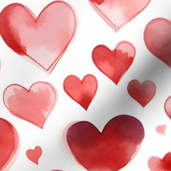 Watercolor Red Hearts on White - large