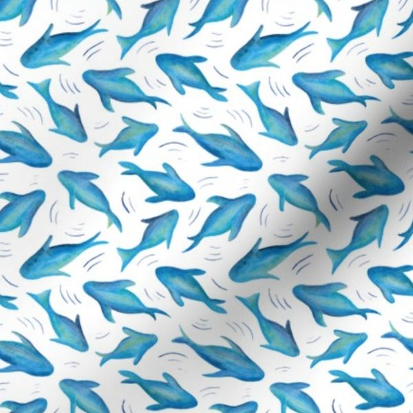 Under the Sea Circling Fish Shark Dolphin silhouette (on white)