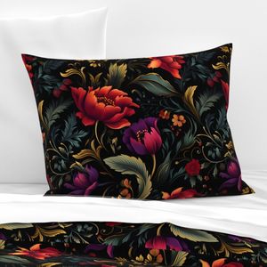Baroque Blossoms Poppies in Moonlit Noir