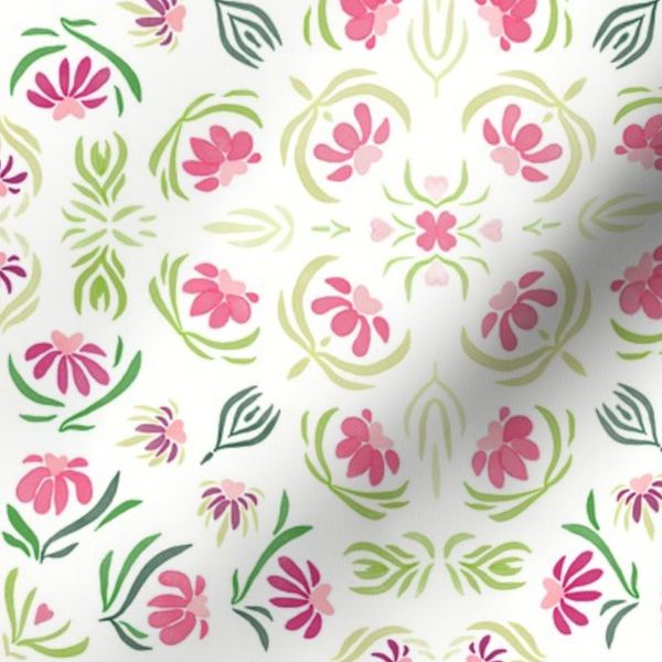 Green and pink watercolor floral pattern