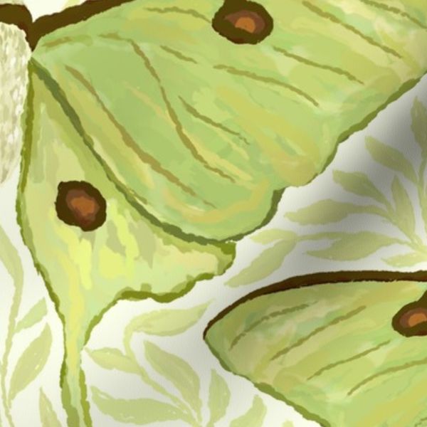 24" Luna Moth and Botanicals - Pastel Lime Green