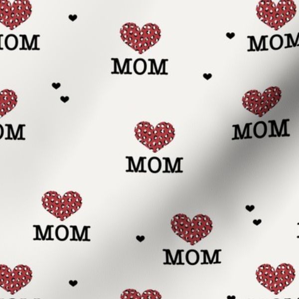I heart mom - leopard filled hearts for mother's day red black on ivory