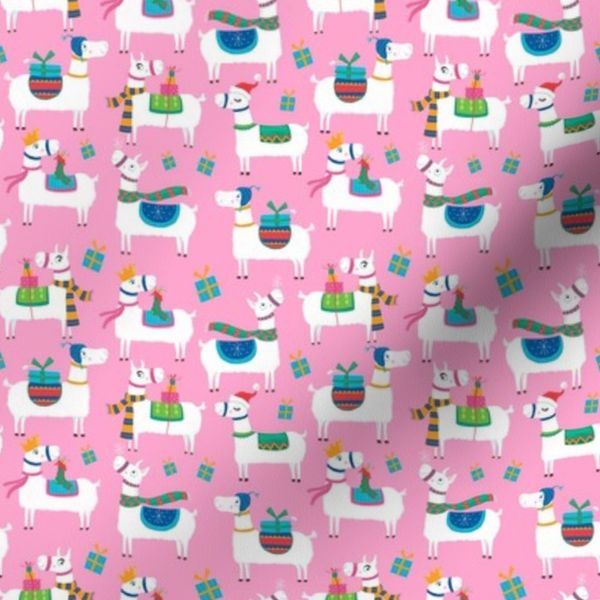 Christmas Holiday Cute Llamas on Pink