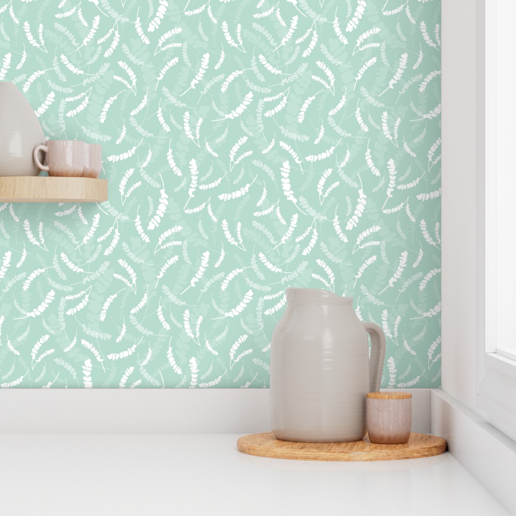 Corner of a kitchen counter with a window and shelf showing Peel and Stick wallpaper on the walls