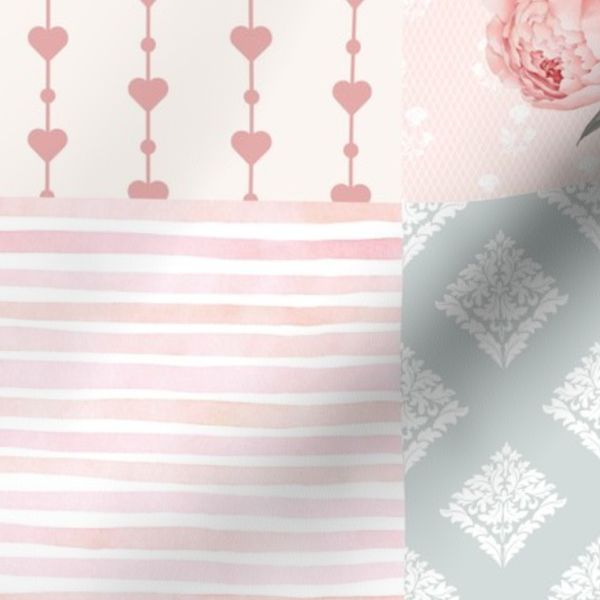 Shabby Chic Cheater Quilt Peony shabby chic pink and blue floral cottage