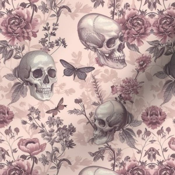 Pastel pink skulls and flowers