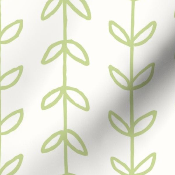 Tendril / medium scale / beige fresh green botanical organic vertical lines