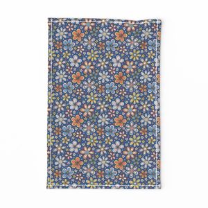 Floral Whimsy on Dark Blue (Medium Scale)