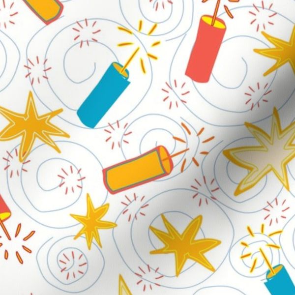 Firecrackers and Stars in Red White Blue for July 4th Celebration - white